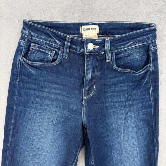L'AGENCE High Rise Flare Denim Jeans Dark Wash‎ Strech Women's Size 24 - Picture 5 of 12